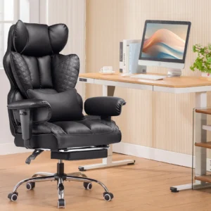 COMHOMA Ergonomic Office Chair with Footrest & Pocket Spring Lumbar | High Back Reclining Leather Chair