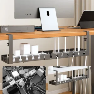 Alternative view of Under Desk Cable Management Tray,Power Strip Cord Holder Wire Management,Extendable Sturdy Steel Under Desk Cord Hider Raceway