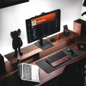 Alternative view of Olevo Wooden Monitor Stand with Storage Compartments — Height Riser Shelf for E-Sports & Luxury Desk Setups, 80–120cm